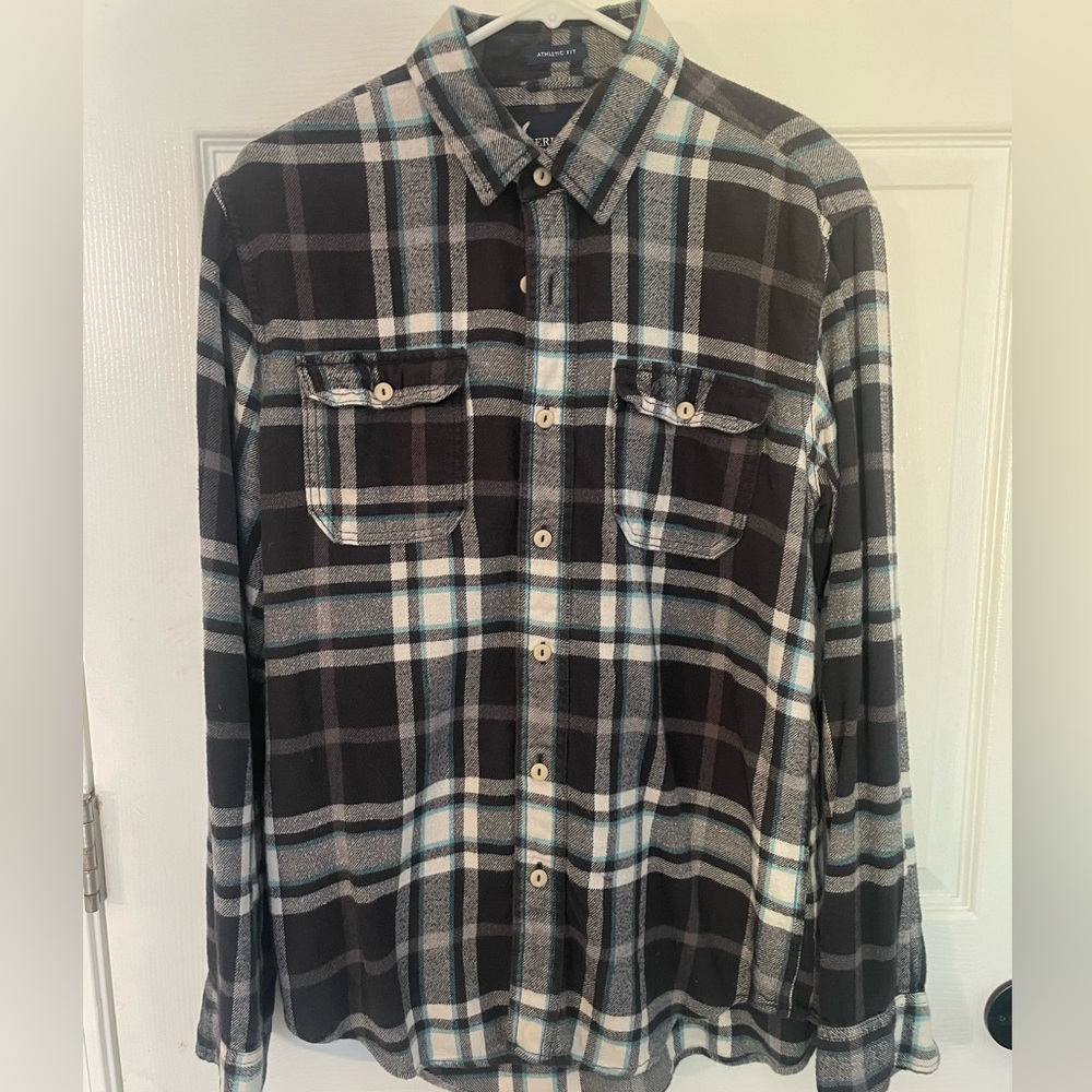 Lightweight plaid flannel button down shirt